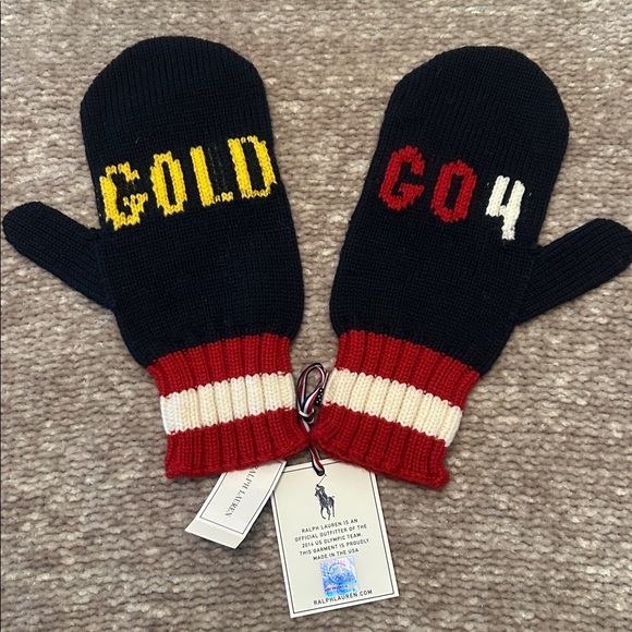 NWT Ralph Lauren USA Winter Olympic Team Knit Mittens Size L/XL - Picture 3 of 6